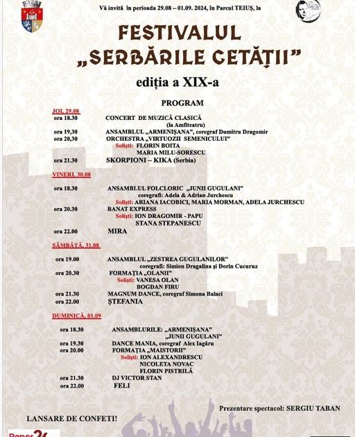  Caransebeșul se pregătește pentru un festival de neuitat: Serbările Cetății 2024 - patru zile de sărbătoare, muzică și tradiție!