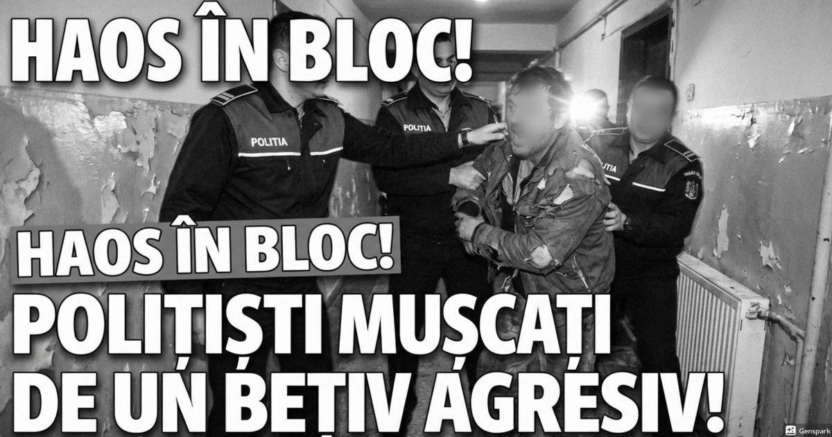 SCANDAL MONSTRU ÎN BOCȘA! Trei polițiști, MUȘCAȚI ca de un animal sălbatic de un bărbat turbat care a distrus un local și a terorizat o femeie!
